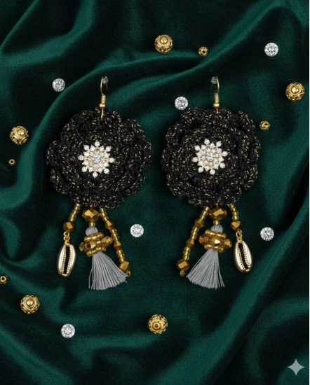 Háčkované  dizajnové náušnice "Dizajn je kreativita so stratégiou"